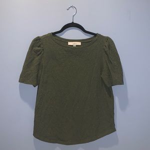 Light, airy, and fancy forest green Loft shirt with ruffle short sleeves size S!